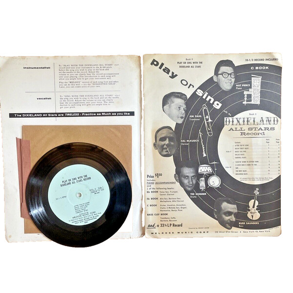 DIXIELAND All Stars Play Sing Music Book Vtg Record (33 1/3) x2 C and Bass Clef - Picture 4 of 9